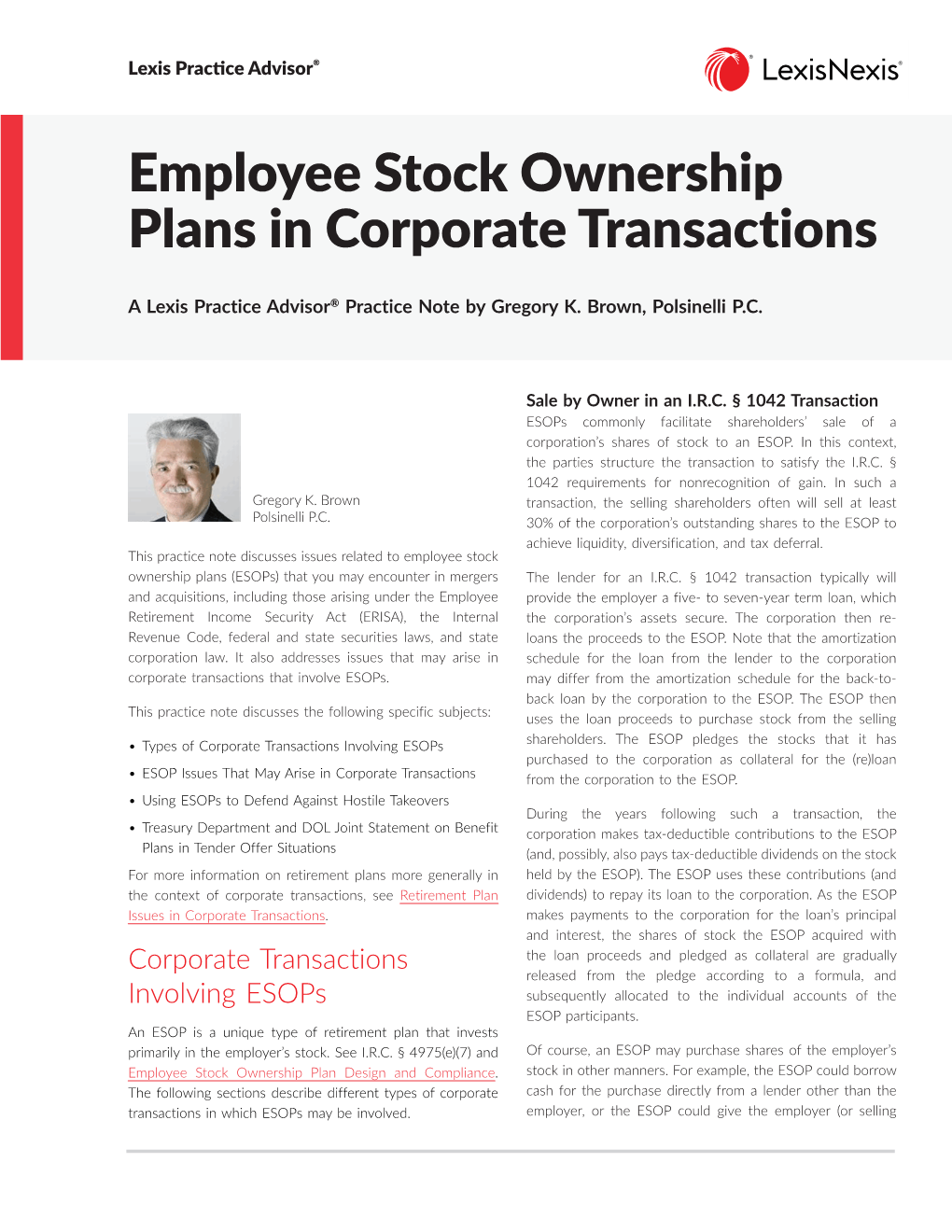 Employee Stock Ownership Plans in Corporate Transactions