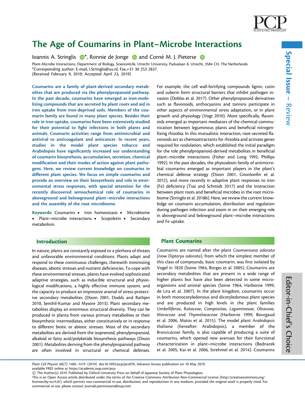 The Age of Coumarins in Plant–Microbe Interactions Pca Issue Special Ioannis A