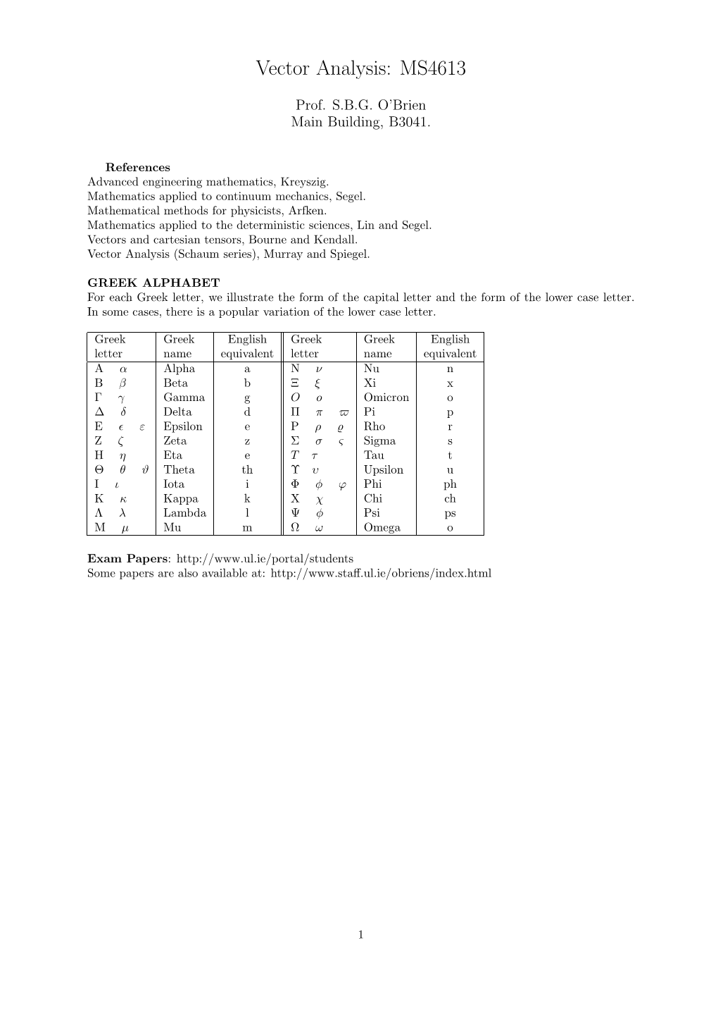 Vector Analysis: MS4613