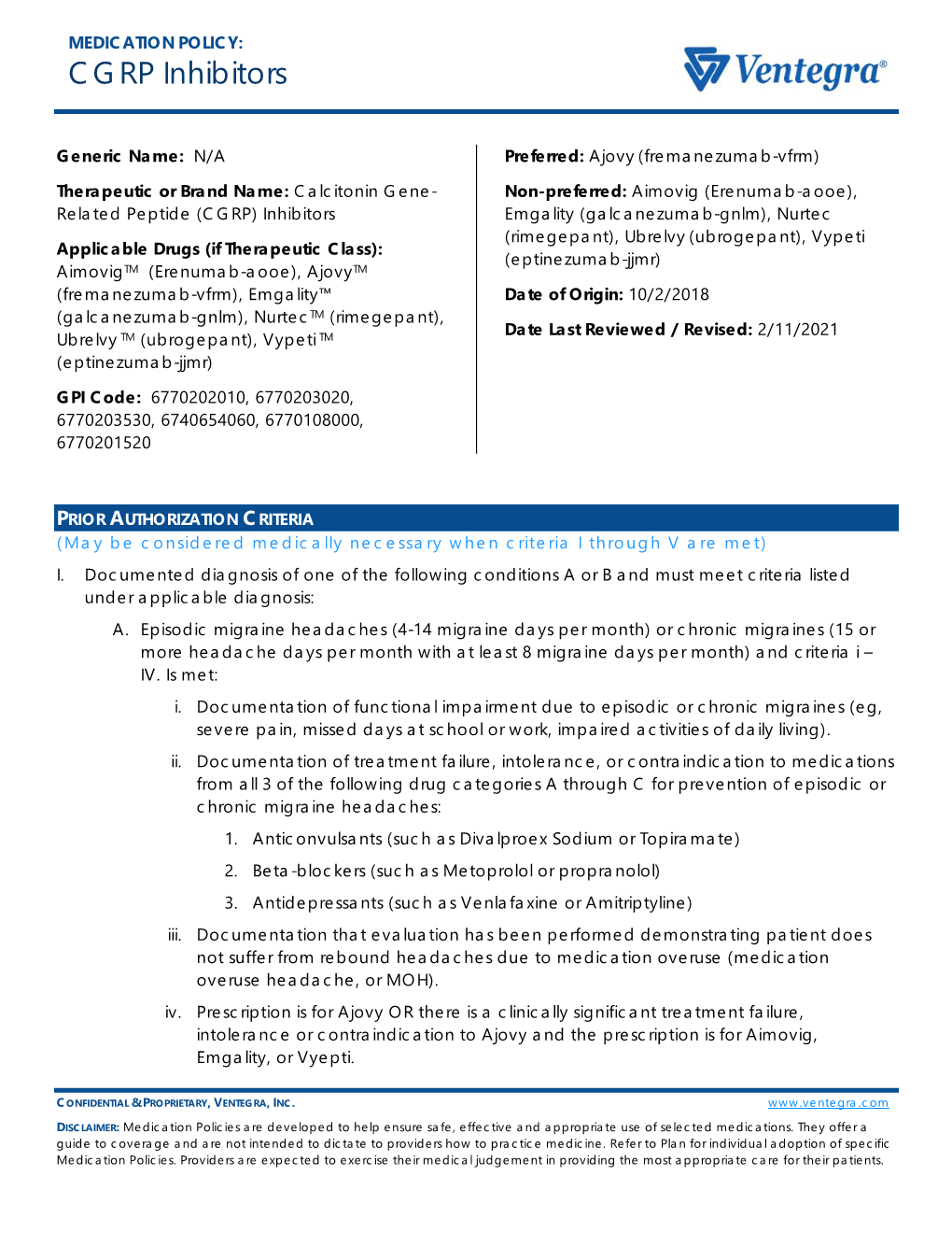 CGRP Inhibitors