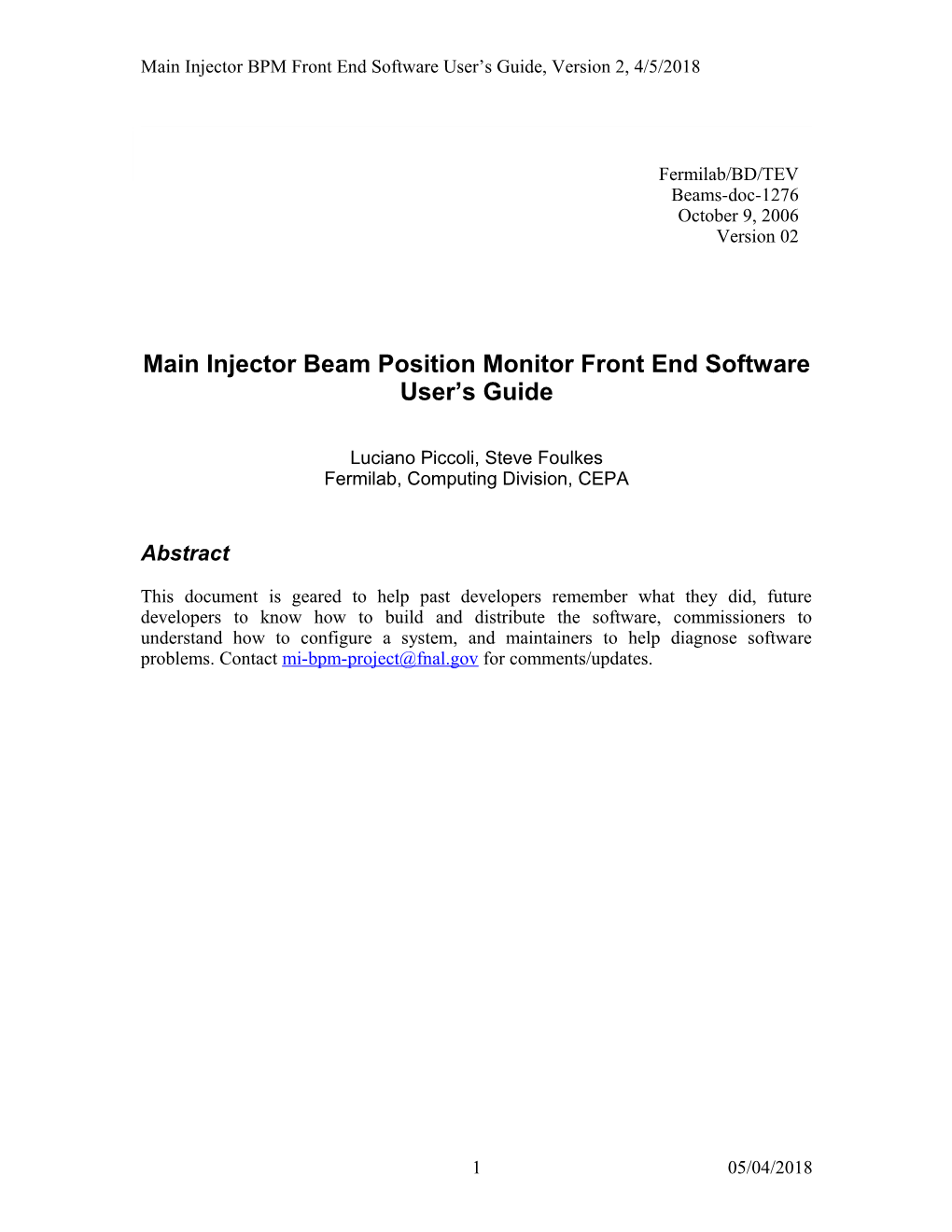 Tevatron BPM FE Software User Guide