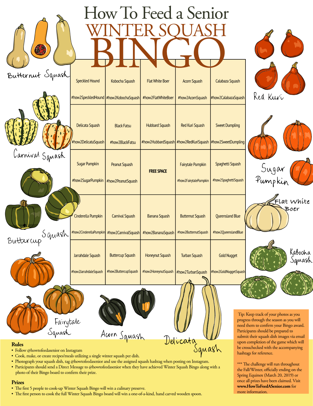 Winter Squash Bingo Board Will Win a One-Of-A-Kind, Hand Carved Wooden Spoon