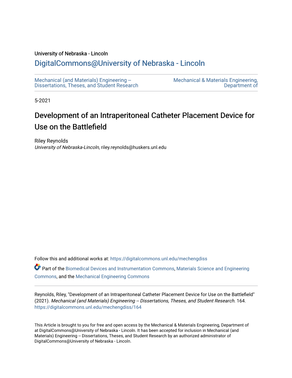 Development of an Intraperitoneal Catheter Placement Device for Use on the Battlefield