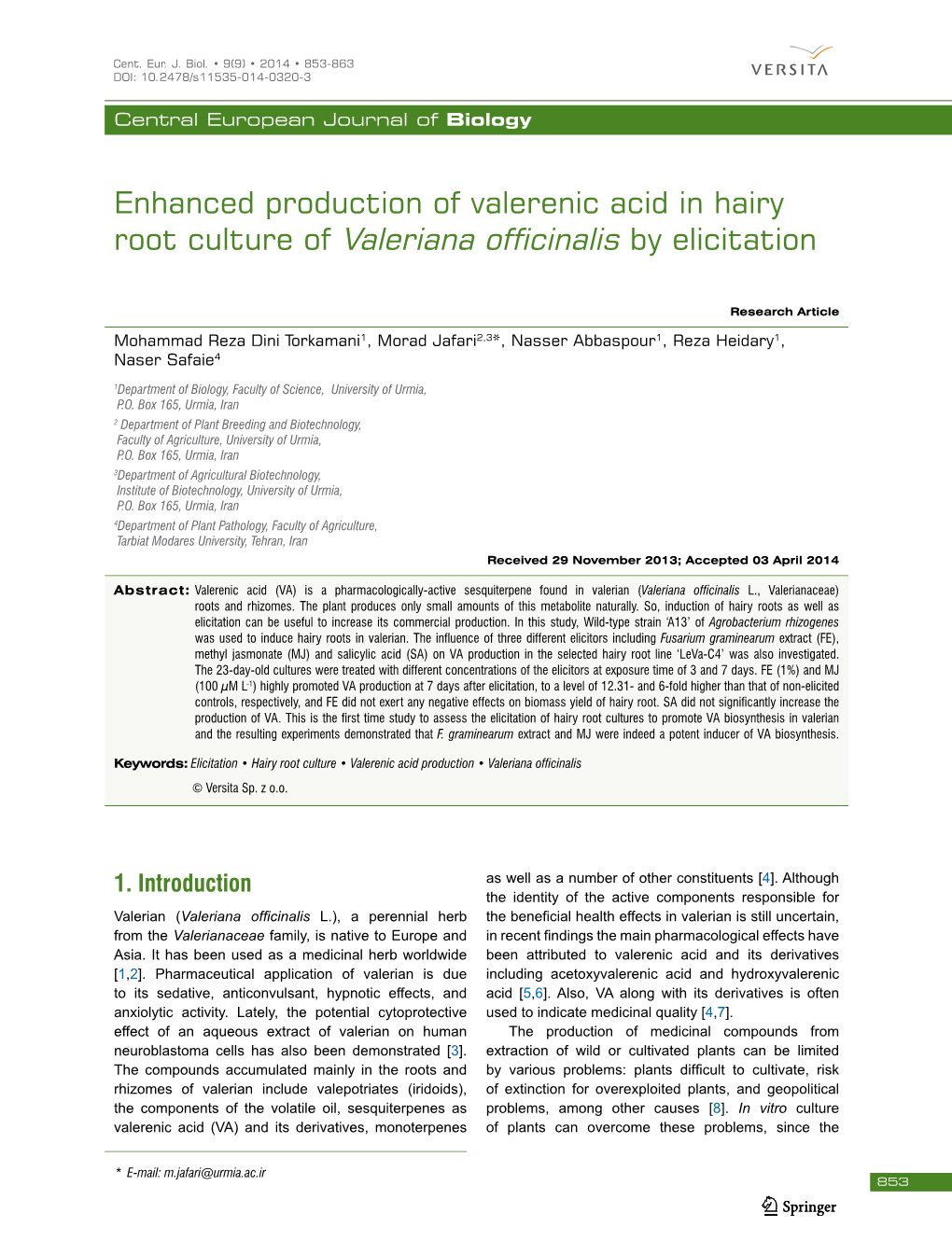 Root Culture of Valeriana Officinalis by Elicitation
