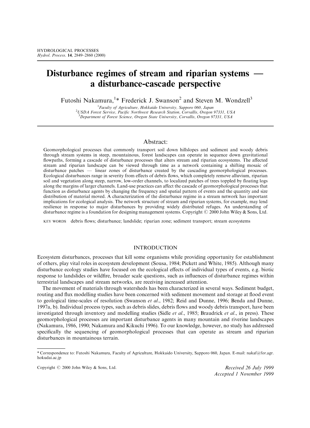 Disturbance Regimes of Stream and Riparian Systems Ð a Disturbance-Cascade Perspective