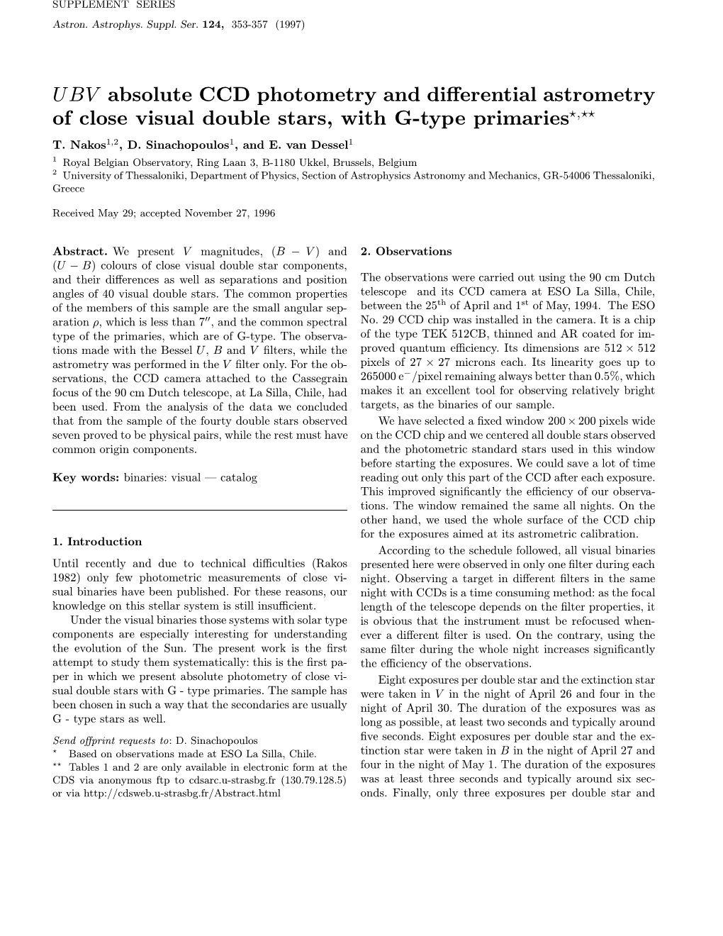 ${UBV}$ Absolute CCD Photometry and Differential Astrometry of Close