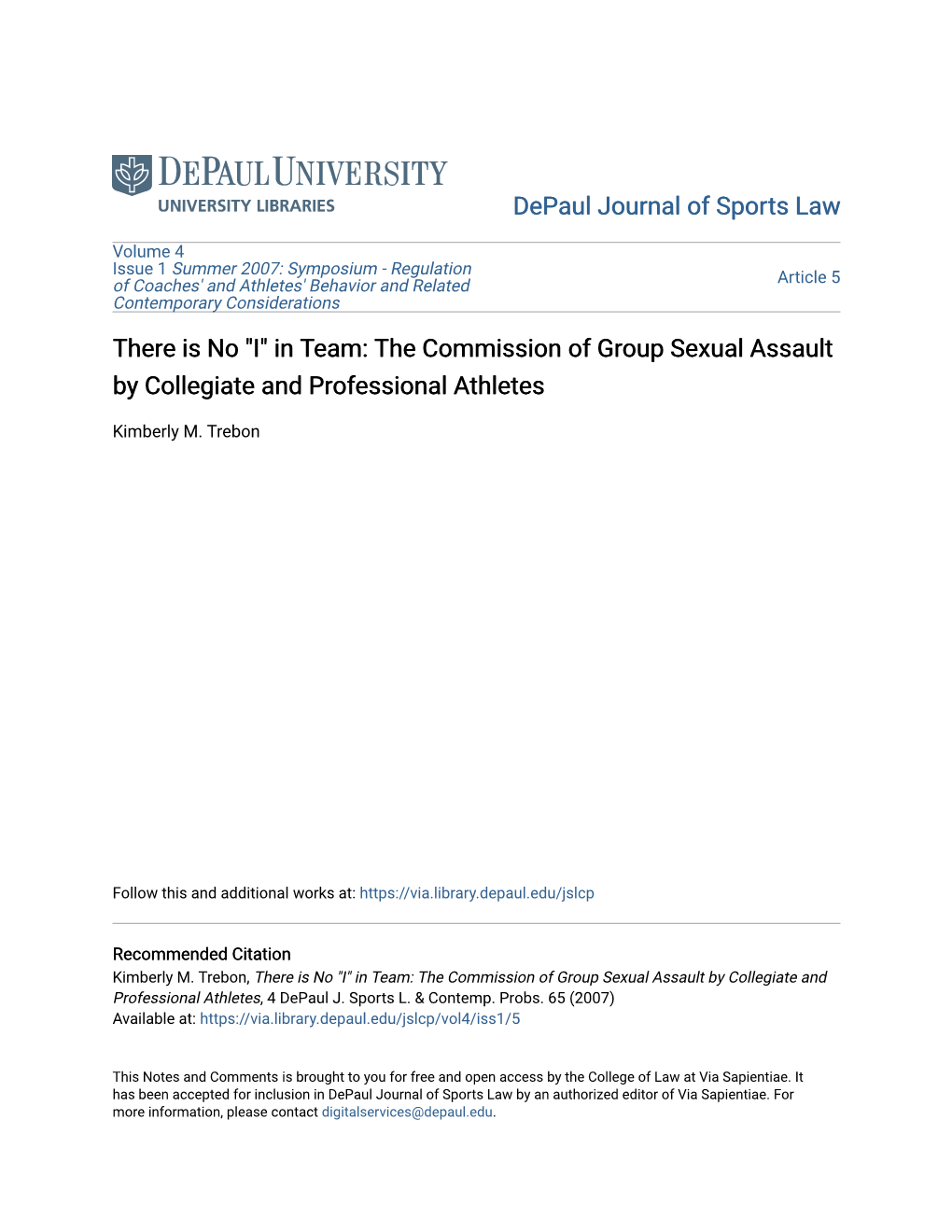 The Commission of Group Sexual Assault by Collegiate and Professional Athletes