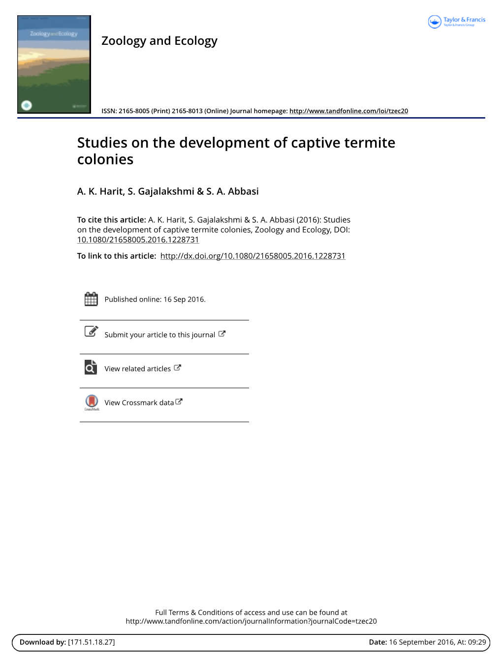 Studies on the Development of Captive Termite Colonies
