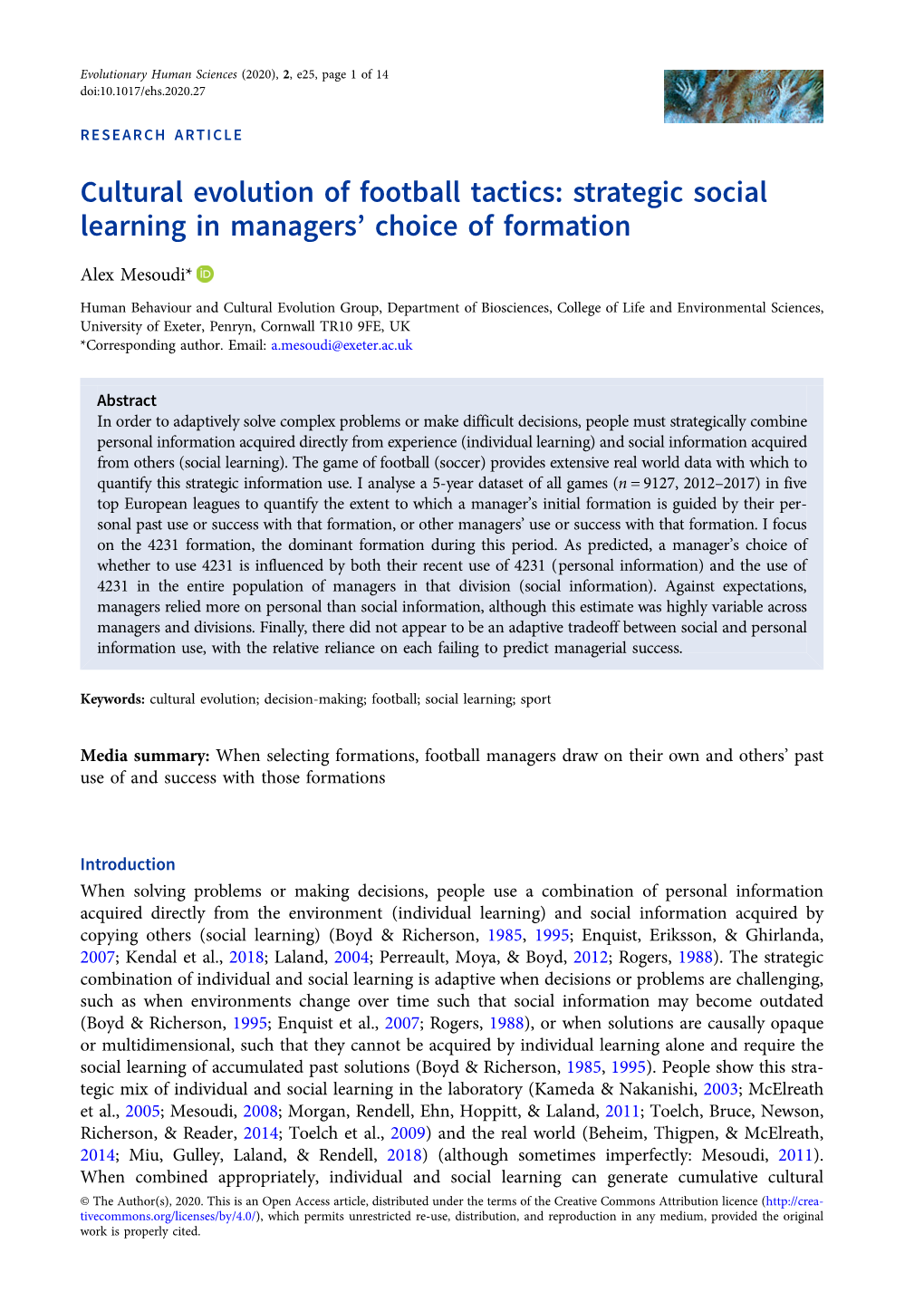 Cultural Evolution of Football Tactics: Strategic Social Learning in Managers’ Choice of Formation