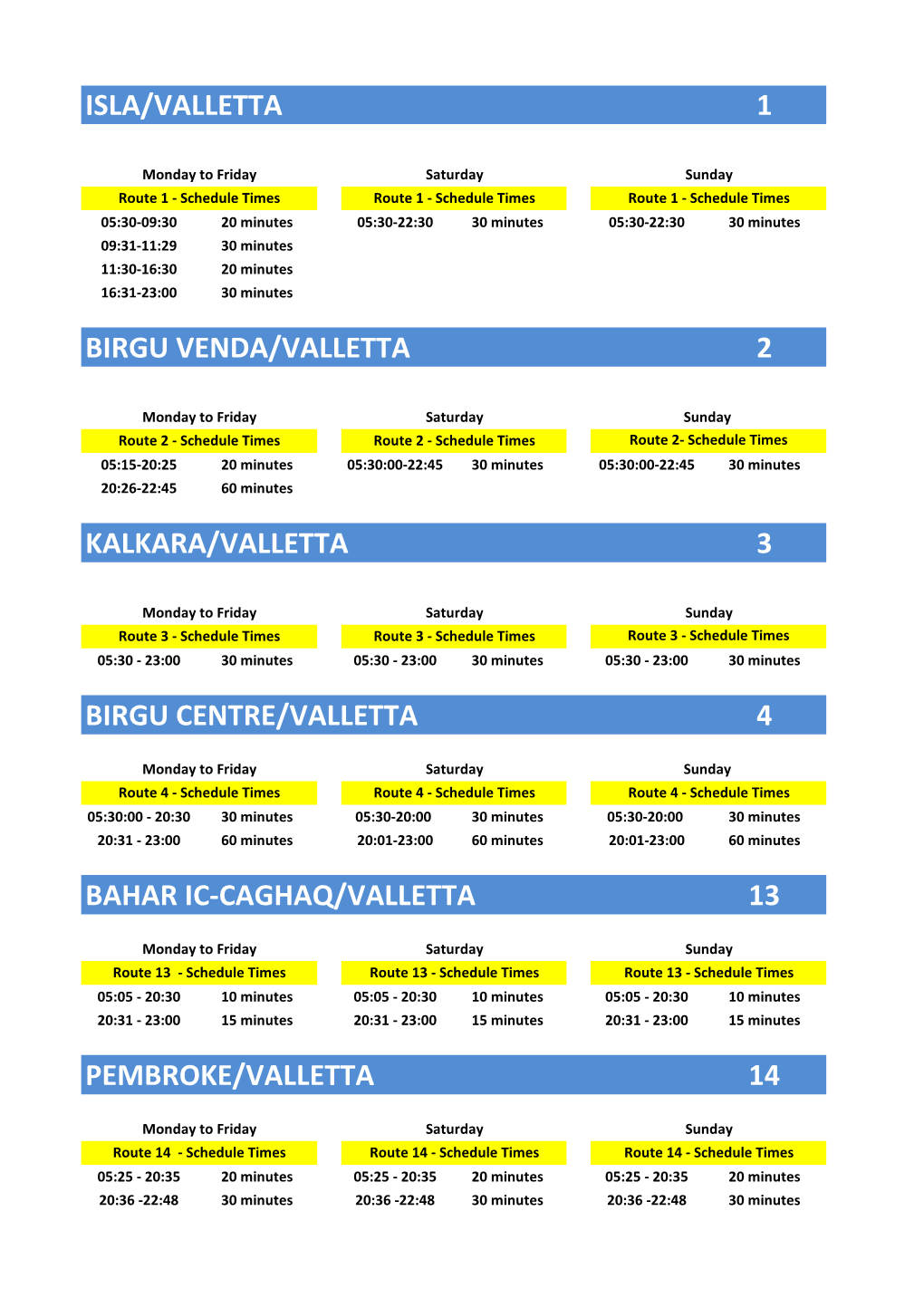 Summer Schedules