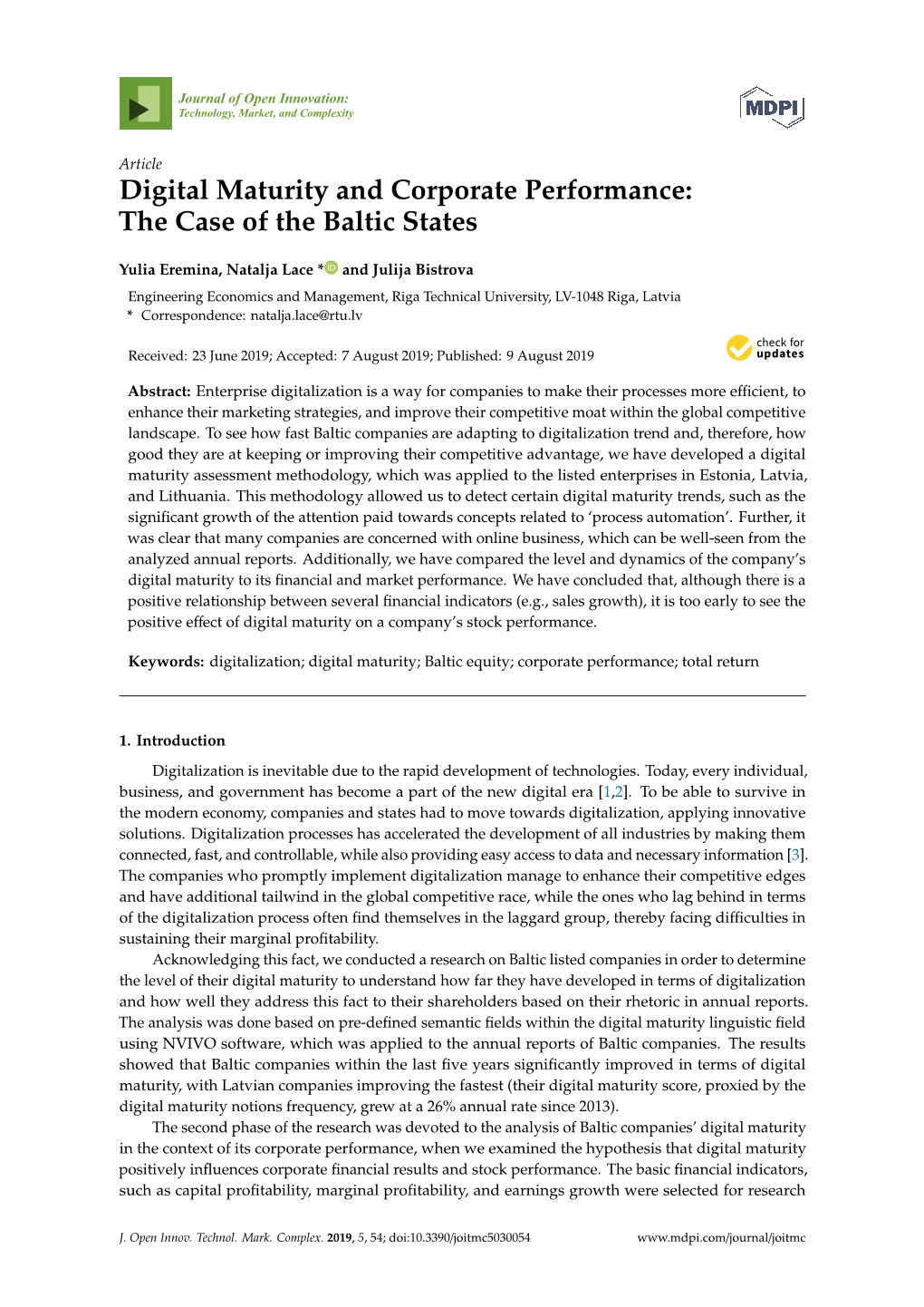 Digital Maturity and Corporate Performance: the Case of the Baltic States