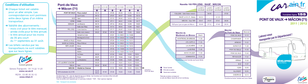 Ain Fr ➜ Chaque Ticket Est Valable ➜ Mâcon (71) Lundi À Lundi À Lundi À Lundi À Navettes       Vendredi Vendredi Vendredi Vendredi Pour Un Aller Simple
