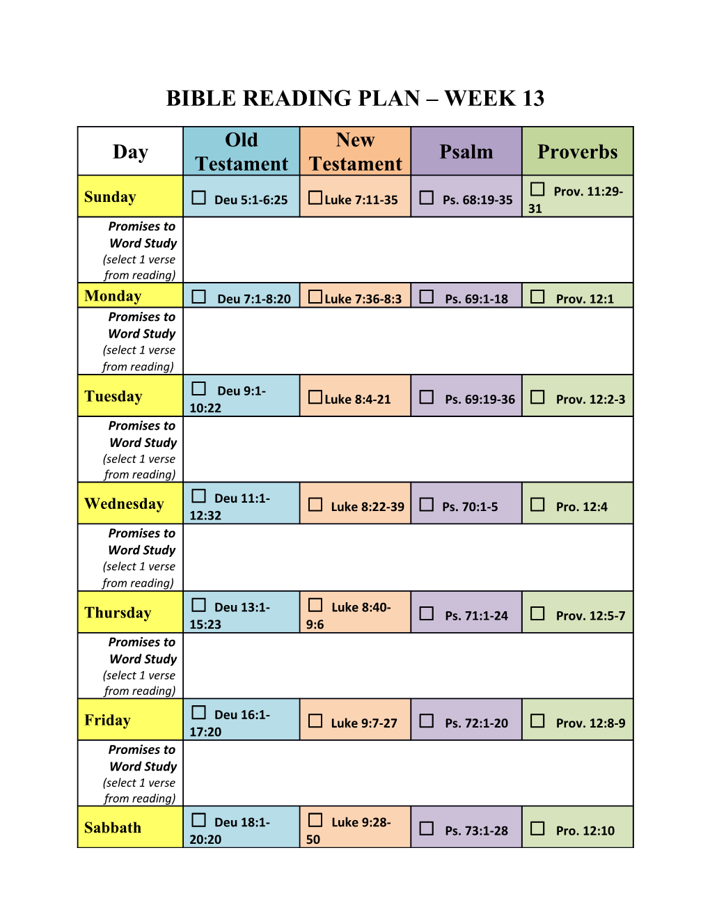 Bible Reading Plan Week 13