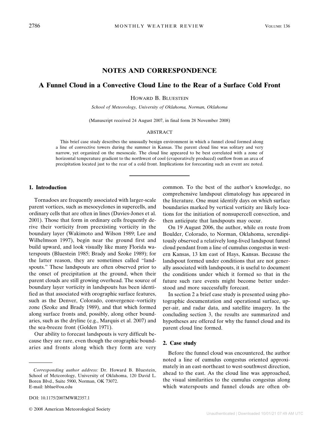 NOTES and CORRESPONDENCE a Funnel Cloud in a Convective