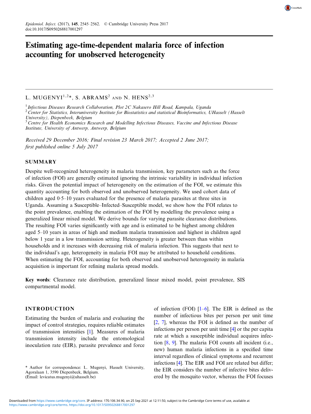 Estimating Age-Time-Dependent Malaria Force of Infection Accounting for Unobserved Heterogeneity