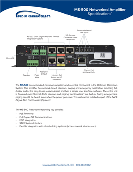 MS-500 Networked Amplifier Specifications*