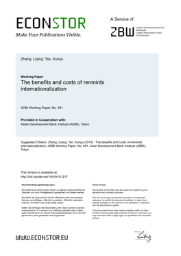 The Benefits and Costs of Renminbi Internationalization