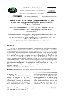 Original Paper Efficacy of Mixed Powders of Piper Guineense