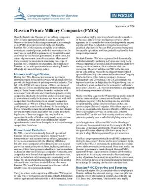 Russian Private Military Companies (Pmcs)