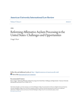 Reforming Affirmative Asylum Processing in the United States: Challenges and Opportunities Gregg A