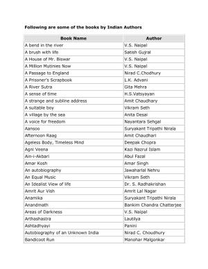 Following Are Some of the Books by Indian Authors Book Name Author