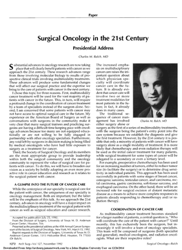 Surgical Oncology in the 21St Century Presidential Address