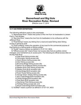 Beaverhead and Big Hole River Recreation Rules: Revised Effective June 17, 2016