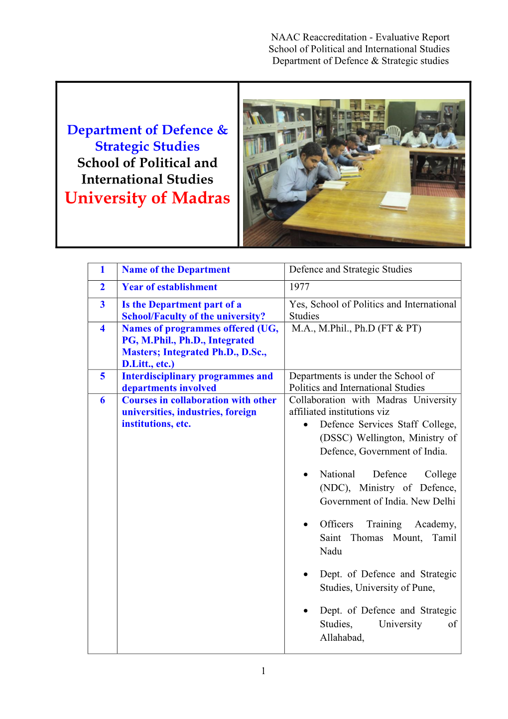 Department of Defence & Strategic Studies