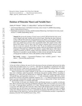 Database of Molecular Masers and Variable Stars
