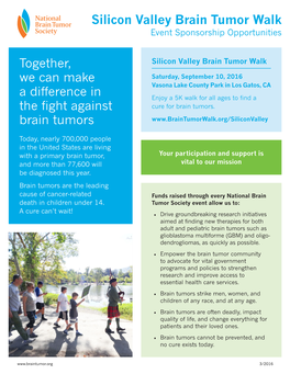 Silicon Valley Brain Tumor Walk Event Sponsorship Opportunities