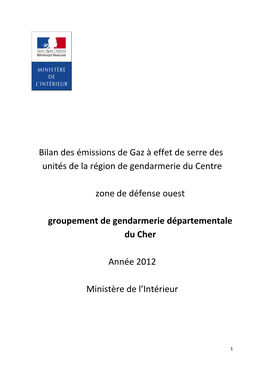 Bilan Des Émissions De Gaz À Effet De Serre Des Unités De La Région De Gendarmerie Du Centre Zone De Défense Ouest Groupeme