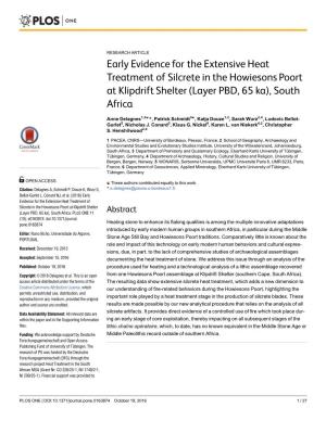 Early Evidence for the Extensive Heat Treatment of Silcrete in the Howiesons Poort at Klipdrift Shelter (Layer PBD, 65 Ka), South Africa