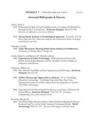 Lithic Analysis Bibliography & Glossary