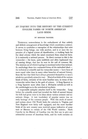 An Inquiry Into the History of the Current English Names of North American Land Birds