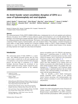 An Amish Founder Variant Consolidates Disruption of CEP55 As a Cause of Hydranencephaly and Renal Dysplasia