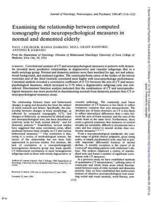 Examining the Relationship Between Computed Tomography and Neuropsychological Measures in Normal and Demented Elderly