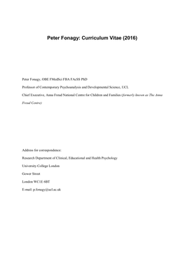 Peter Fonagy Full CV