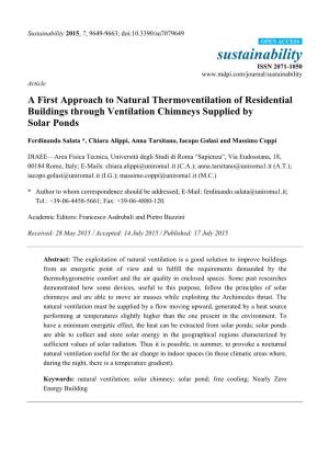 A First Approach to Natural Thermoventilation of Residential Buildings Through Ventilation Chimneys Supplied by Solar Ponds