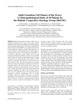 Adult Granulosa Cell Tumors of the Ovary: a Clinicopathological Study of 34 Patients by the Hellenic Cooperative Oncology Group (Hecog) D