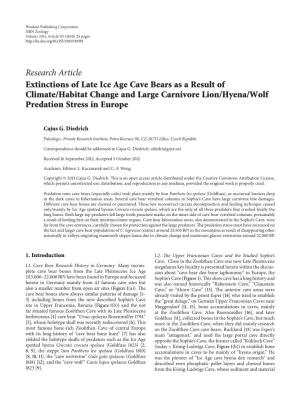 Extinctions of Late Ice Age Cave Bears As a Result of Climate/Habitat Change and Large Carnivore Lion/Hyena/Wolf Predation Stress in Europe