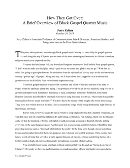 How They Got Over: a Brief Overview of Black Gospel Quartet Music