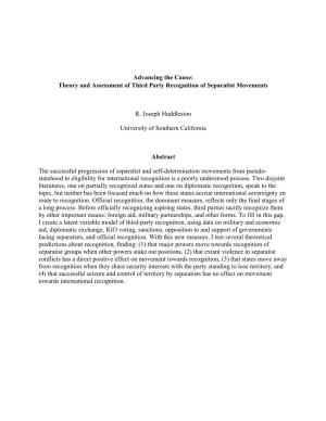 Advancing the Cause: Theory and Assessment of Third Party Recognition of Separatist Movements