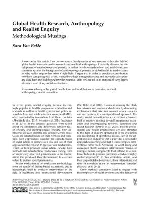 Global Health Research, Anthropology and Realist Enquiry Methodological Musings