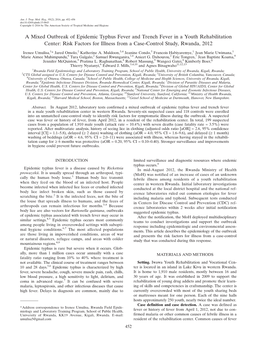 A Mixed Outbreak of Epidemic Typhus Fever and Trench Fever in a Youth Rehabilitation Center: Risk Factors for Illness from a Case-Control Study, Rwanda, 2012