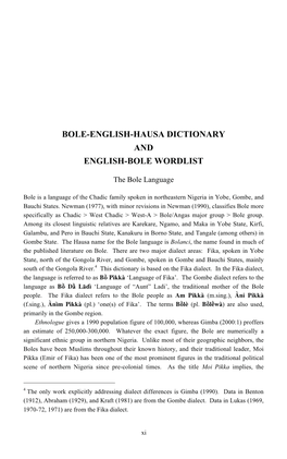 Bole-English-Hausa Dictionary and English-Bole Wordlist