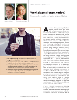 Workplace Silence, Today? Transgender Employees’ Voice and Well-Being