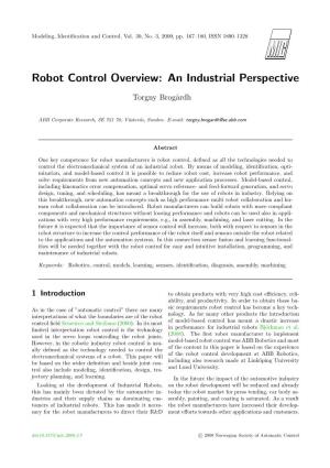 Robot Control Overview: an Industrial Perspective