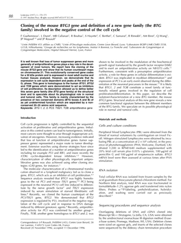 Cloning of the Mouse BTG3 Gene and Definition of a New Gene