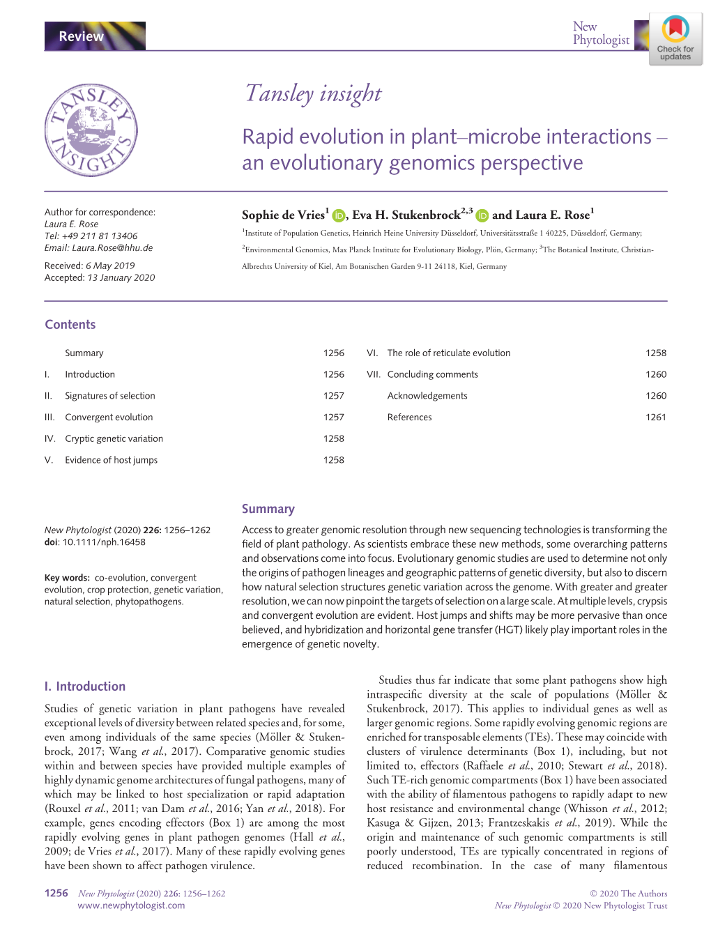 Tansley Insight Rapid Evolution in Plant–Microbe Interactions – an Evolutionary Genomics Perspective