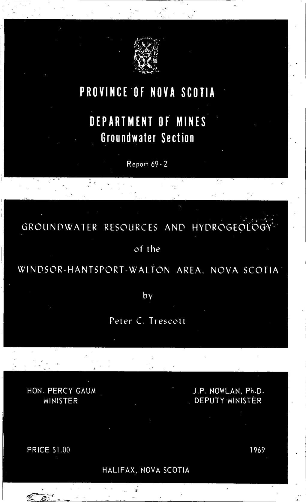 Groundwater Resources and Hydrogeology of the Windsor-Hantsport-Walton Area, Nova Scotia